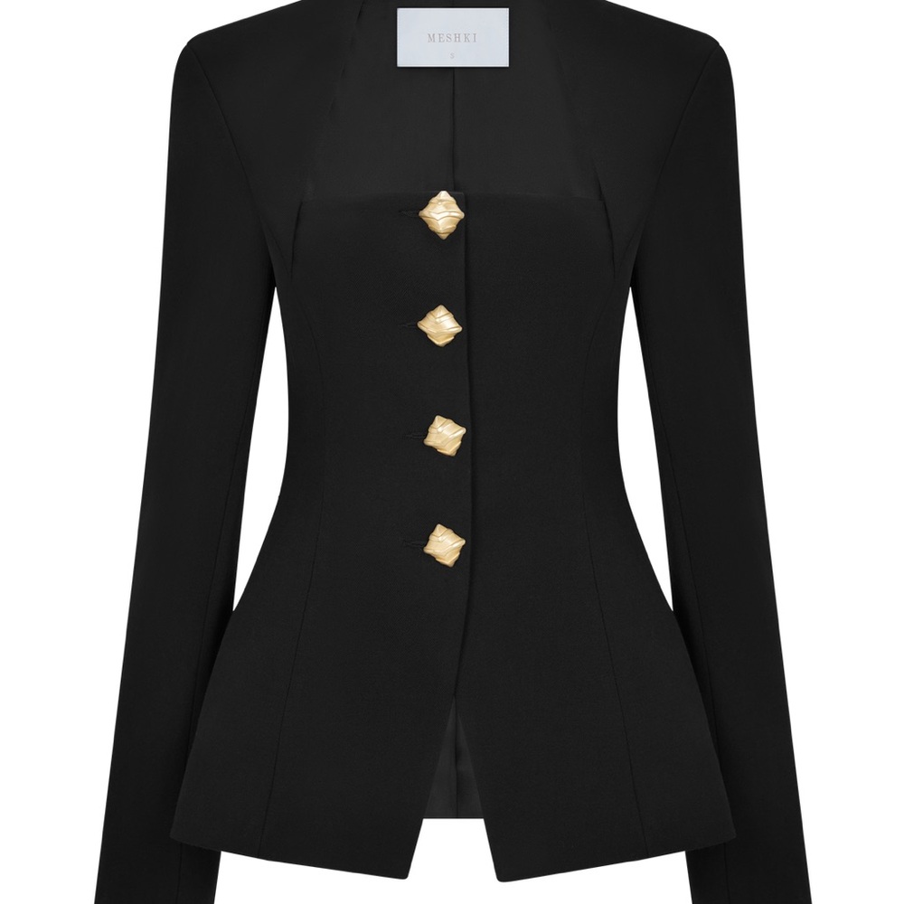 Meshki Black Blazer with Gold Statement Buttons